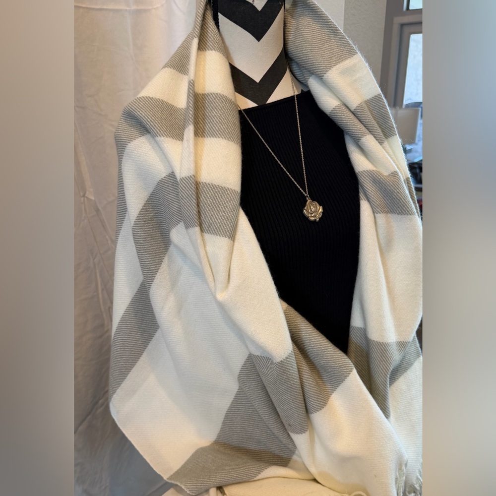 Gray and White Striped throw scarf